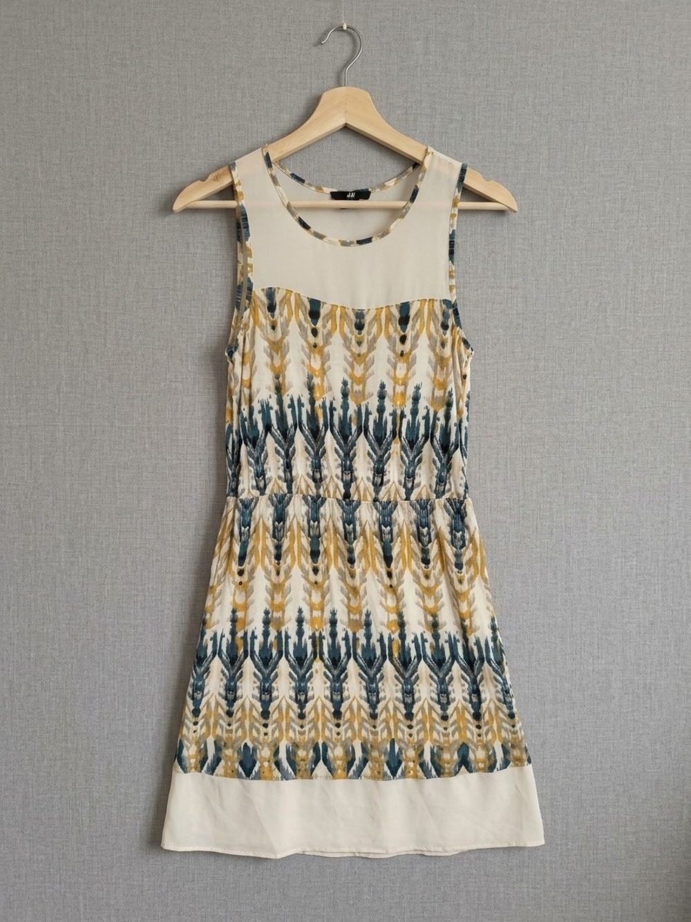 H&M Cream Mini Dress with Mustard & Teal Print
